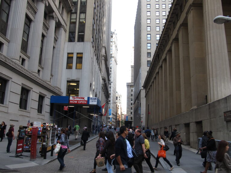 Pay transparency context: buildings along Nassau Street in Manhattan