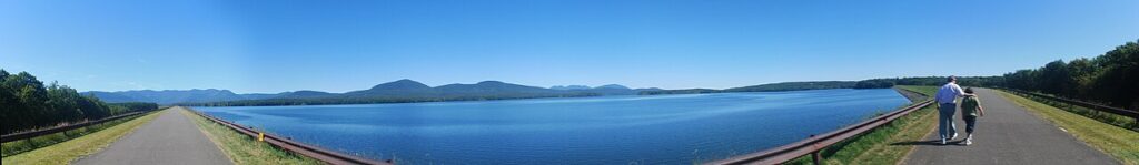 NYC watershed recreation permit: Ashokan Reservoir panorama, for geographic context; this photograph does not establish current recreational access.