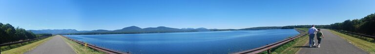 NYC watershed recreation permit: Ashokan Reservoir panorama, for geographic context; this photograph does not establish current recreational access.